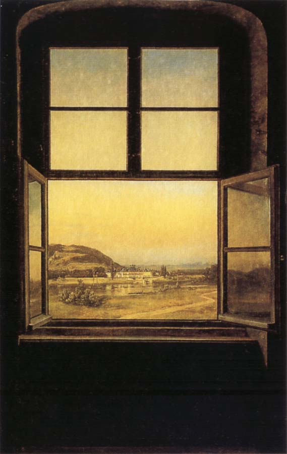 johann christian Claussen Dahl View through a Window to the Chateau of Pillnitz